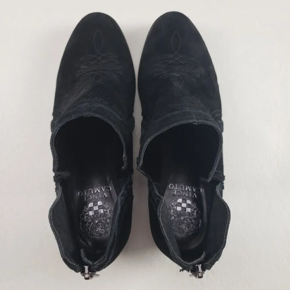 Vince Camuto Presita Ankle Boot Womens 9 Black Suede Western Cut Out Back Zipper